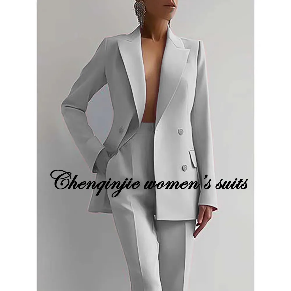 High Quality Women\'s Blazer Sets Elegant Solid Color Double Breasted Peak Lapel Slim Fit 2 Piece Jacket Pants Office Lady Outfit