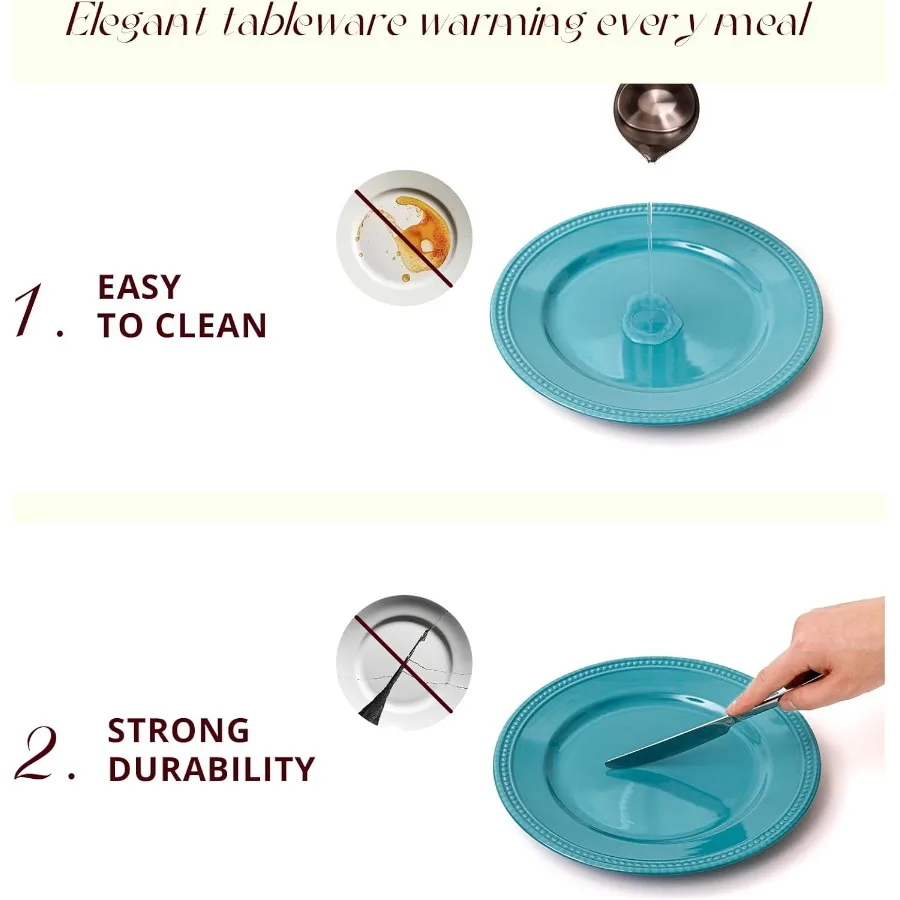 طقم أواني طعام من الخزف الحجري بنقاط لؤلؤية طقم فيروزي 56 قطعة #3