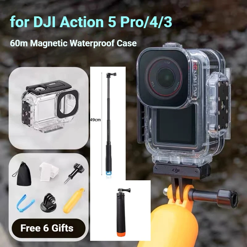 

Magnetic Waterproof Case For DJI Action 5 Pro/Action 4/3 Underwater Diving Housing Cover Protective Camera Accessorise