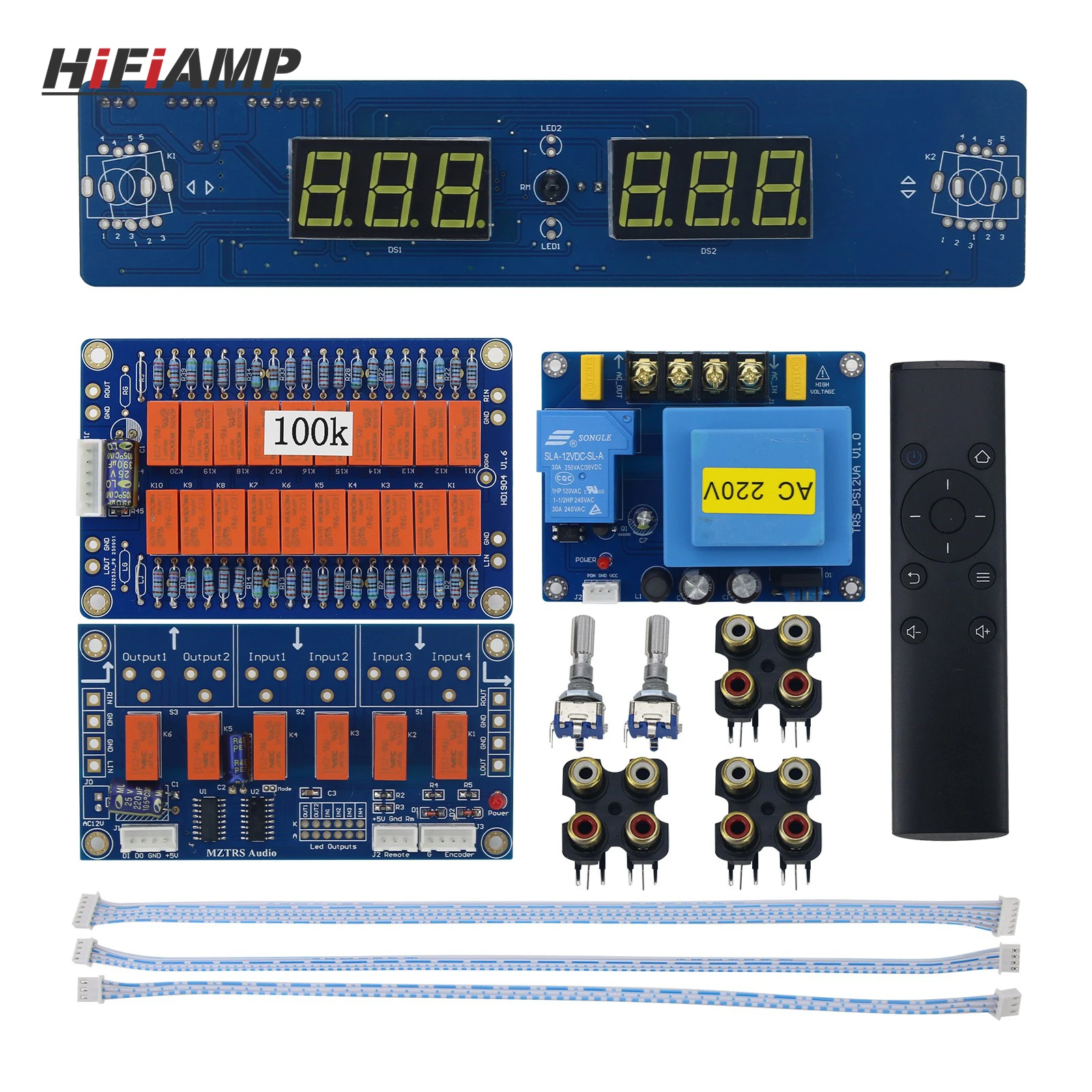 HiFiAMP Balanced Remote Volume Control Board Passive Preamp Board Select Audio Source Encoder Spacing 168mm