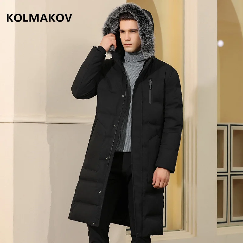 KOLMAKOV 2024 Winter Men's Thick Hooded Coats Fur Collar Plus Long Masculino Top Quality White Duck Down Jacket men