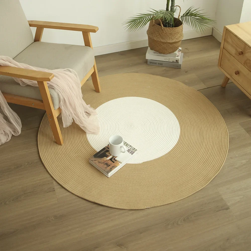 

HeMu Cotton Woven Circular Floor Mat For Placing Sofas Coffee Tables In Living Room Antislip And Absorbent Carpet In Bathroom