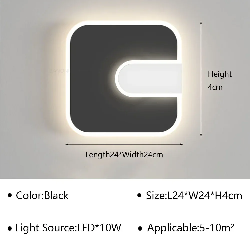 Modern LED Round Square Wall Lamp Minimalist White Black For Bedroom Bedside Living Room Indoor Home Decoratioan Light Fixture