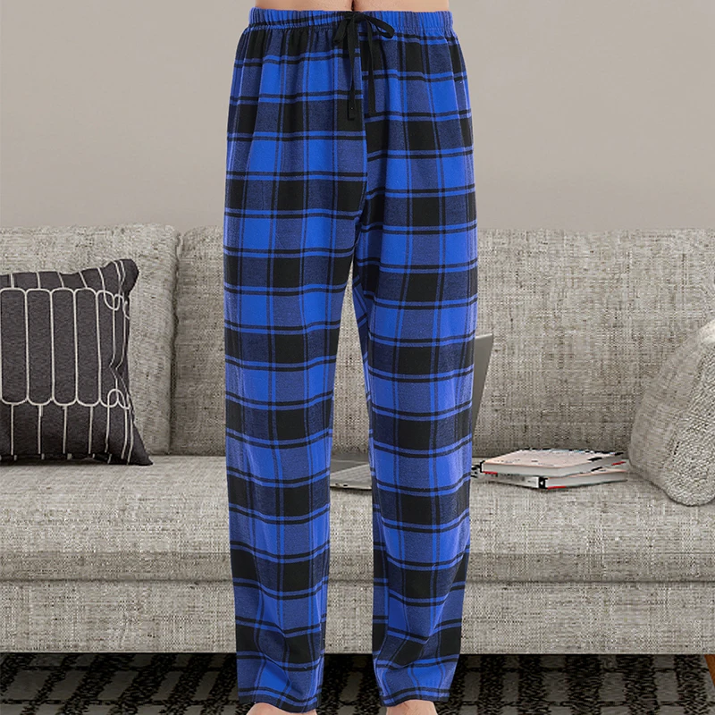 New men\'s plaid pajamas home loose casual pants fashion casual plaid pajama pants soft and comfortable elastic waistband