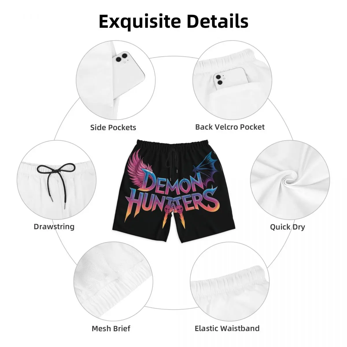 Swimwear Huntrix Demon Hunters Logo Gym Shorts Summer Y2K Funny Board Short Pants Males Custom Running Quick Drying Beach Trunks