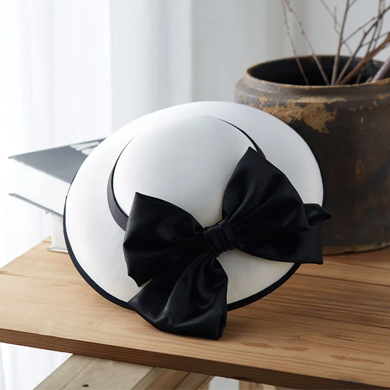 French Elegant Women Hat With Clip Retro Classic Bow Bridal Wedding Hats Headdress Fedoras Hats Dinner Party Bucket Church Hats