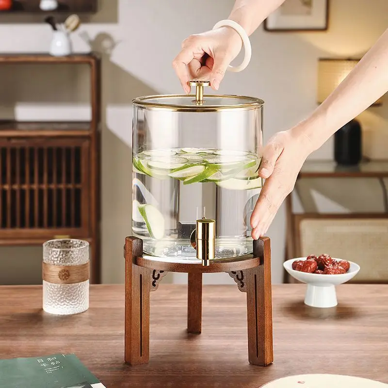 High End Glass Cold Water Kettle with Faucet, Cold Water Beverage Bucket, Fruit Tea, Cold Drink Set, Household Use