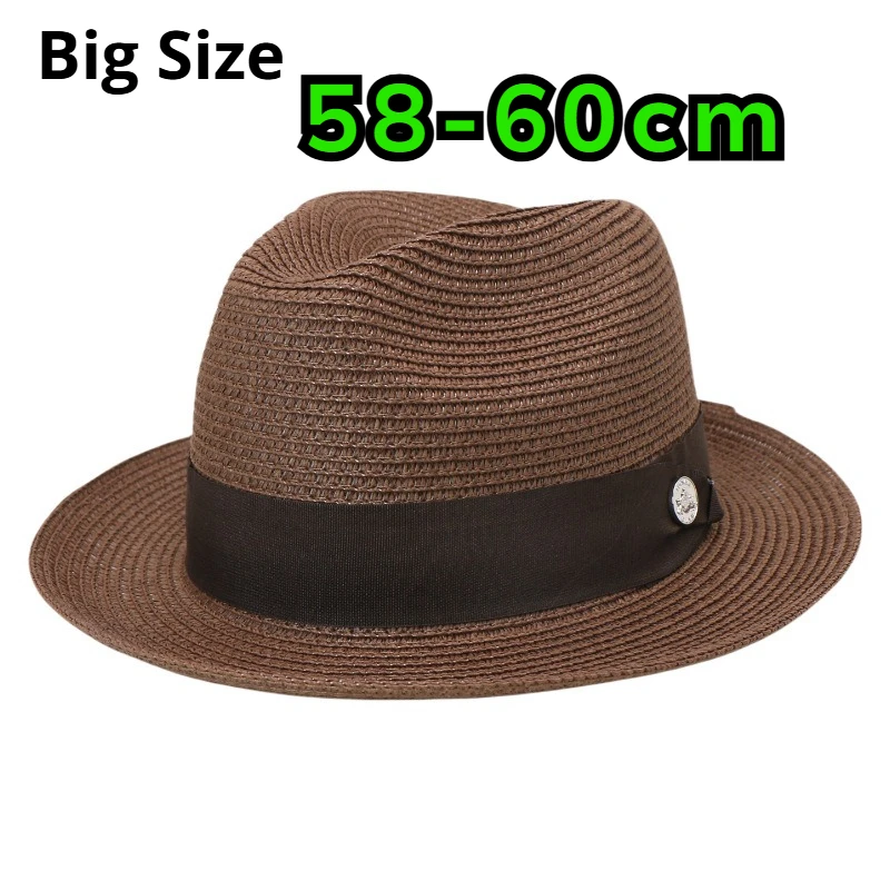 Summer Big Size 58-60cm Papyrus Thin Braided Top Sun Hats for Men's and Women's Beach Travel Curled Hats Breathable Fedoras