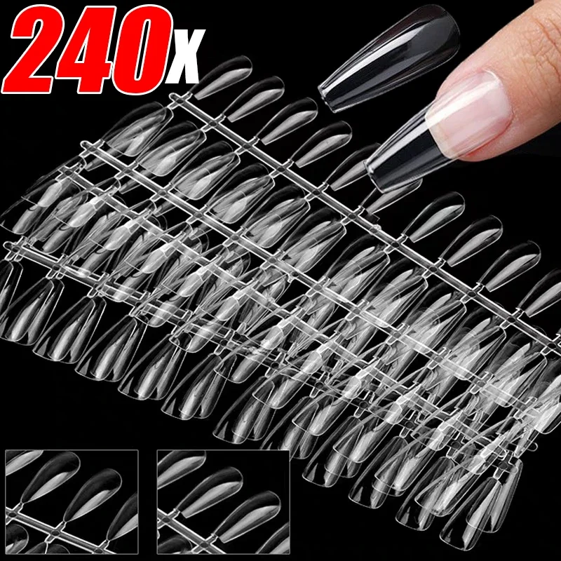 Ultra-thin Transparent Fake Nails DIY Nail Extension Long Tips Clear Natural Artificial Press on Long Ballerinas Nails Art Tool