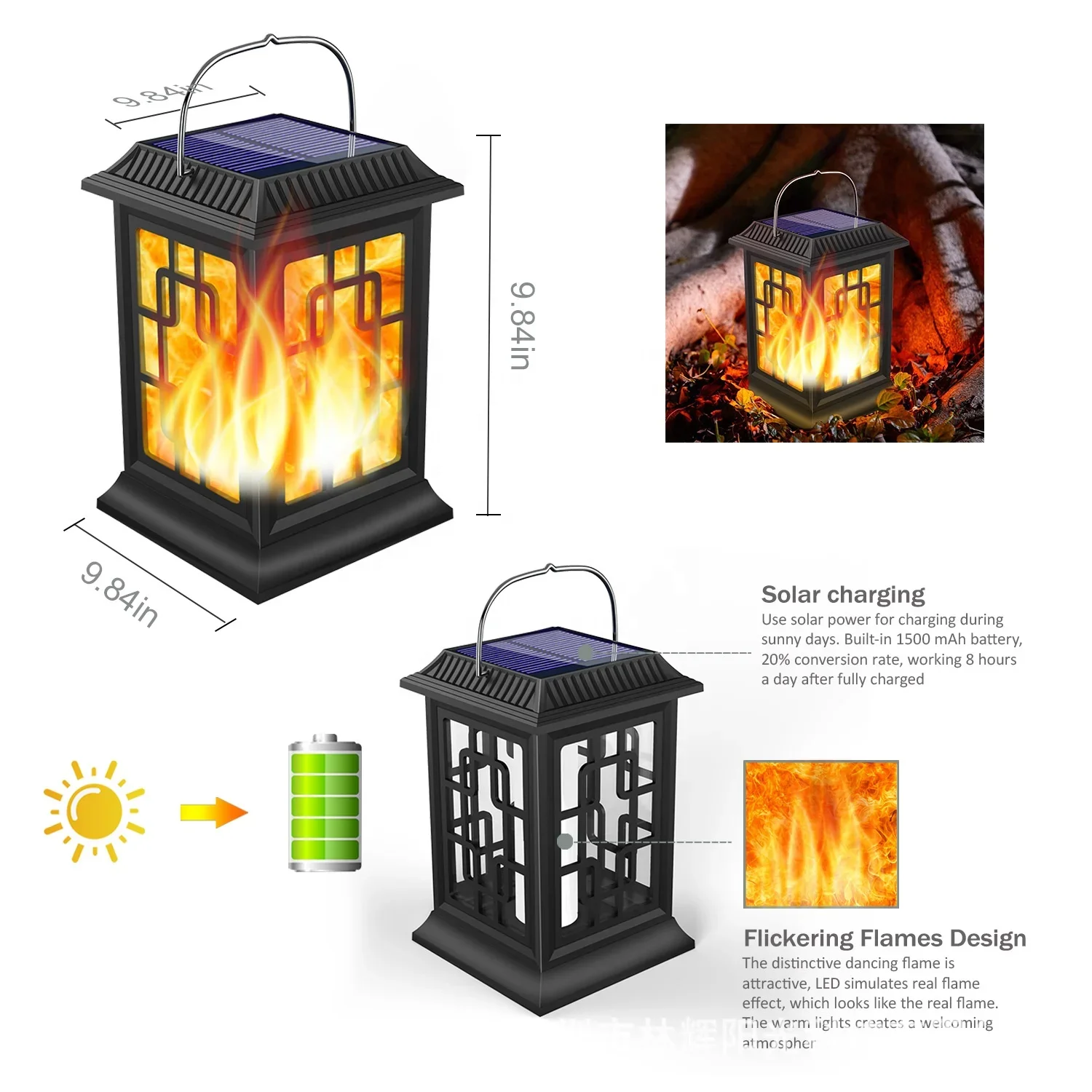 Solar Lanterns Outdoor Waterproof Flickering Flame Solar Lantern LED Hanging Lanterns Decorative Lights for Garden