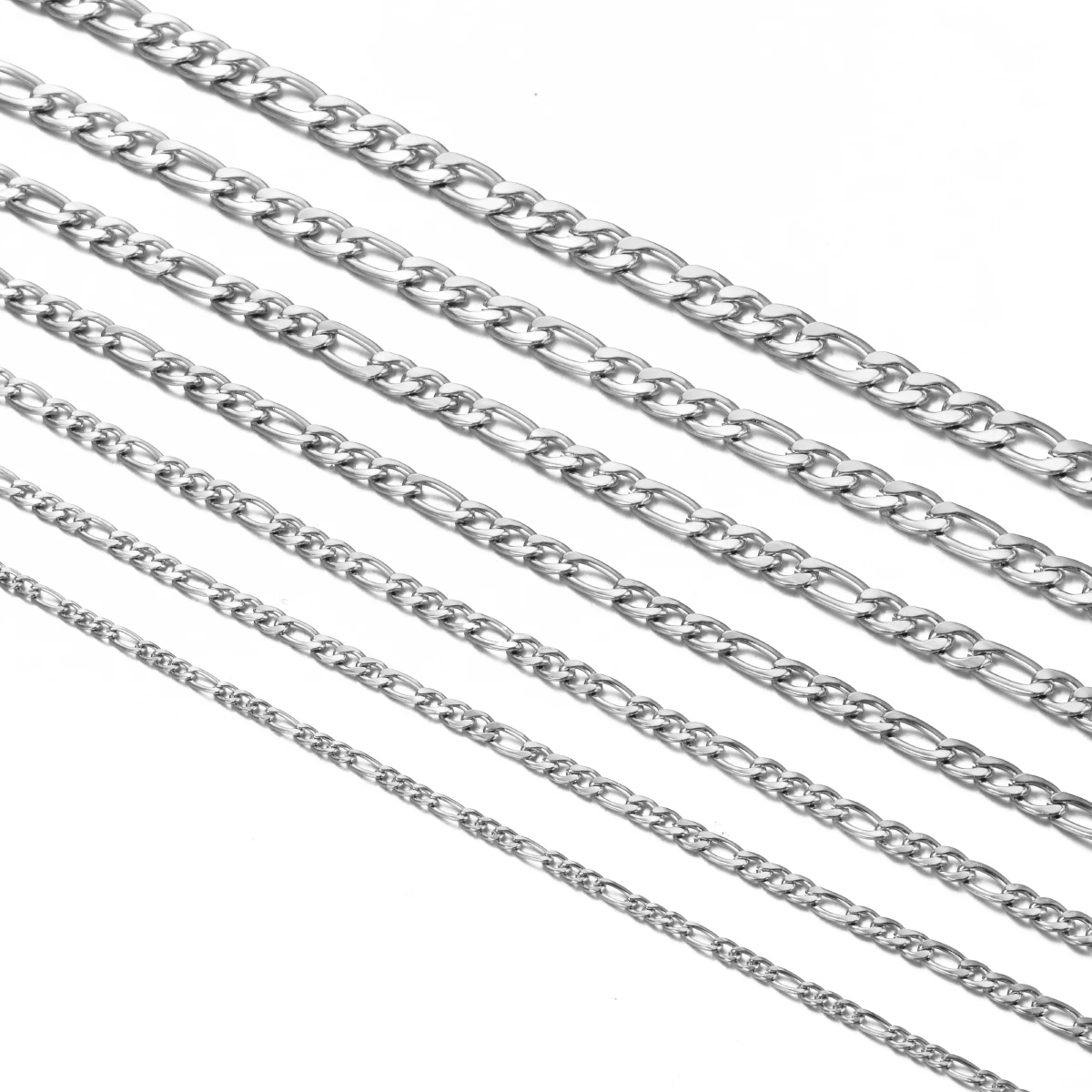 1 Piece Stainless Steel Figaro Chain Necklace 3mm-7.5mm Curban Link Chain for Men Women Length 21cm-75cm