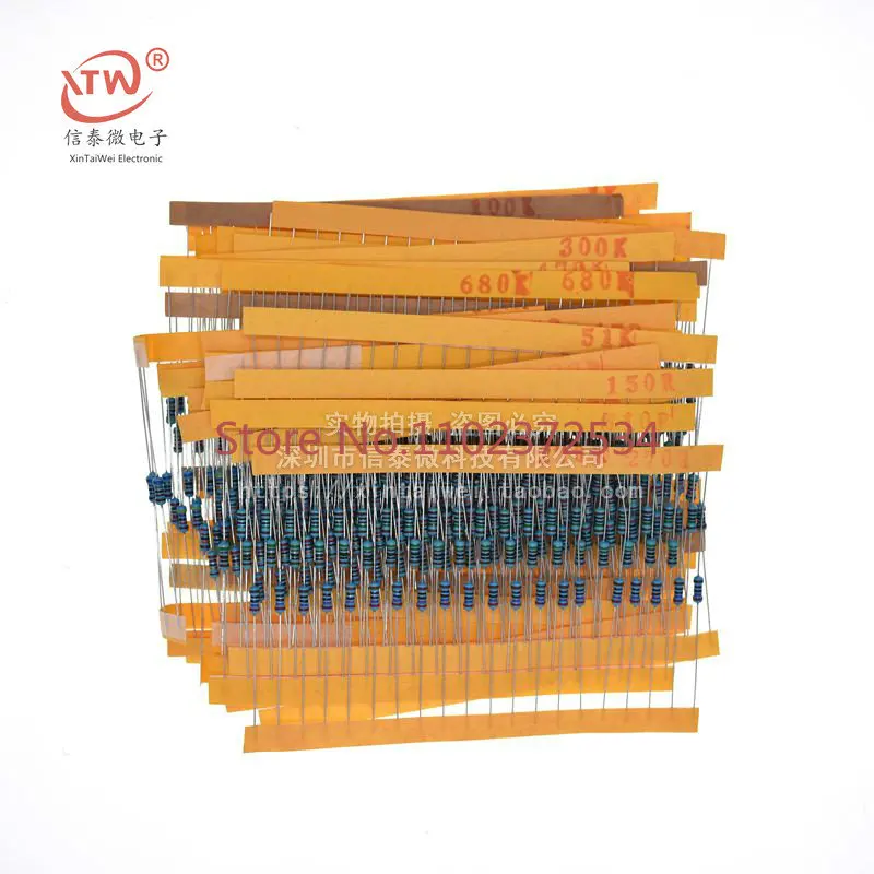 

10 pieces 1/4W 5-color ring resistor 1% precision metal film resistor pack 41 common resistance values 20 each