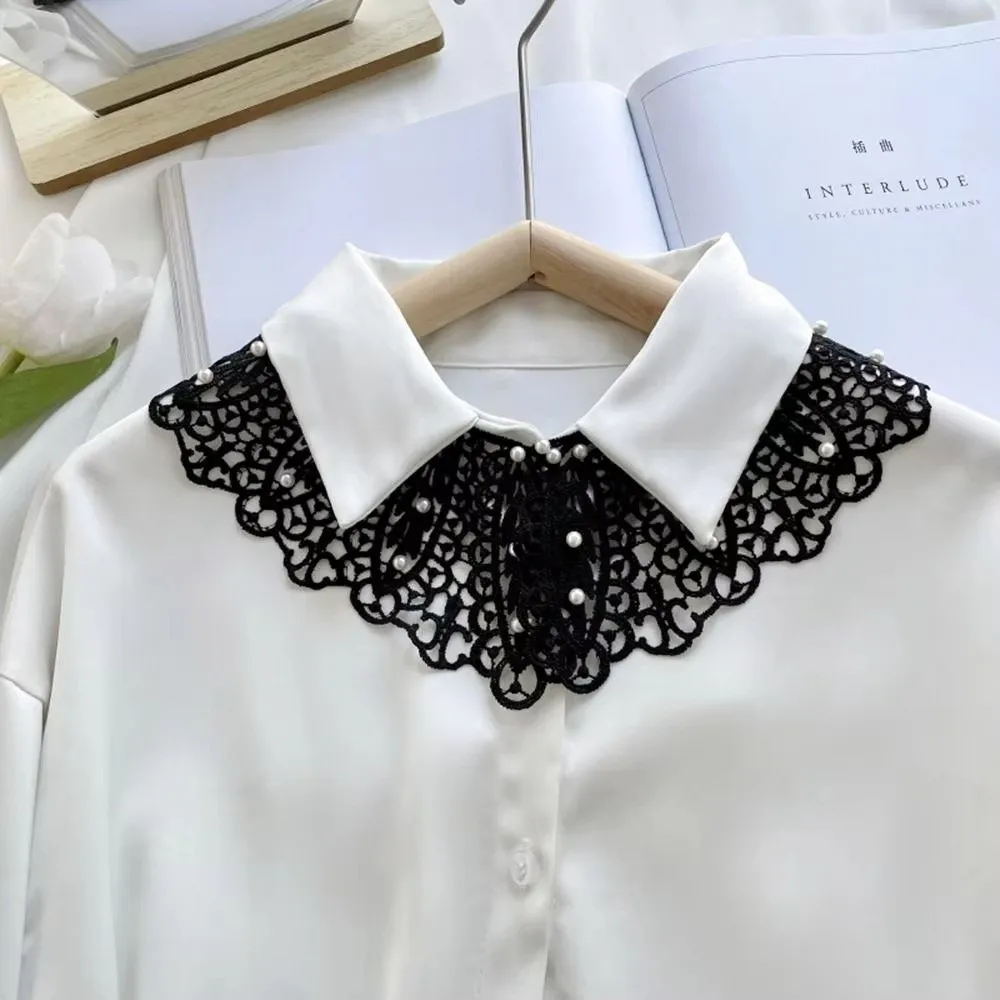 Sweet Style Floral Lace Fake Collar Shawl Design Lace Detail False Collar Ruffled Trim Shirt Collar Casual Wear