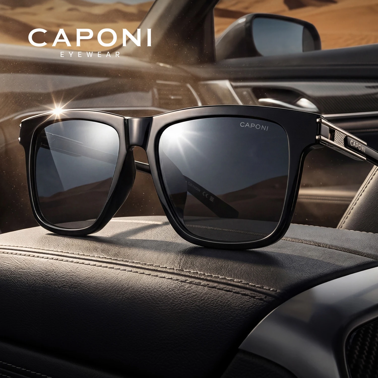 CAPONI Polarized Men Sunglasses Outdoor Driving Acetate Sun Glasses UV400 Oil-resistant Lenses Original Designer Shades CP35705
