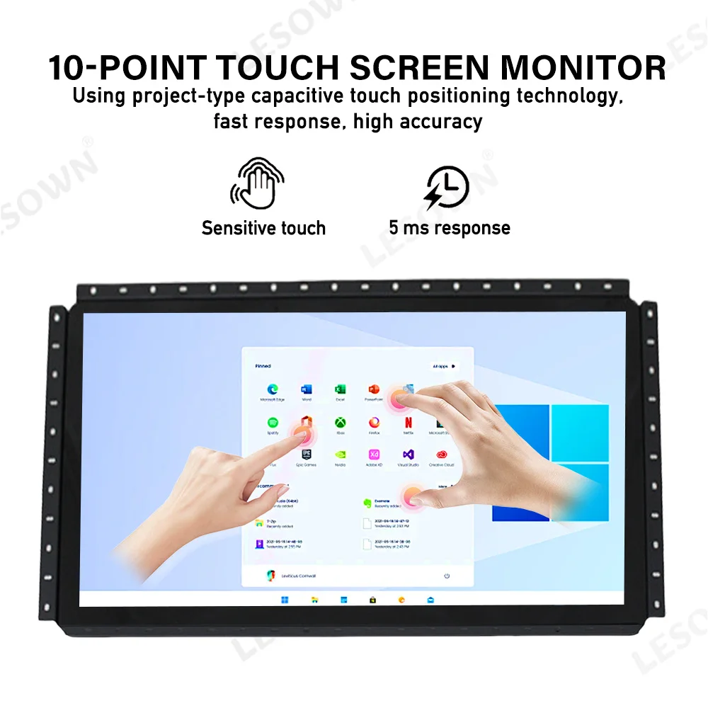 LESOWN إطار مفتوح 19.5 بوصة شاشة متعددة اللمس صناعية 1600x900 LCD 1000:1 60 هرتز إطار معدني شاشة LCD مكبرات صوت مدمجة