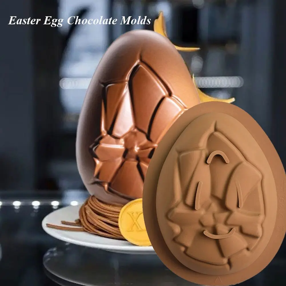 

Stripe Jelly Happy Easter Cake Tools Easter Egg Silicone Mold Mousse Mould 3D Crack Half Egg Chocolate Molds
