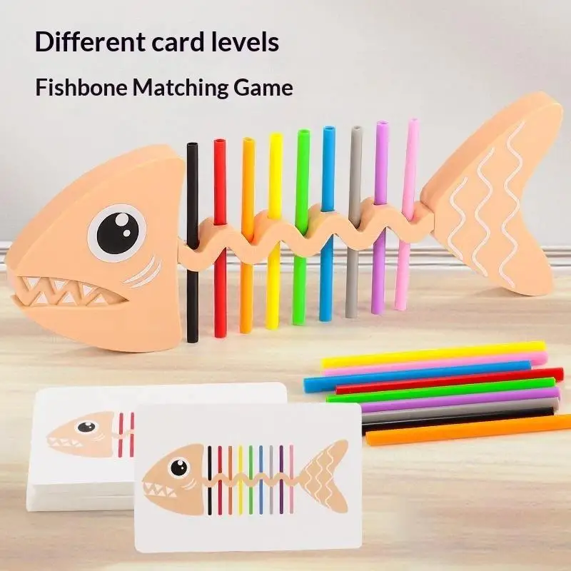 Fish Bone Matching Toy Montessori Sensory Play Game Color Sorting Early Development Toy for 12-36 Months Old Toddlers