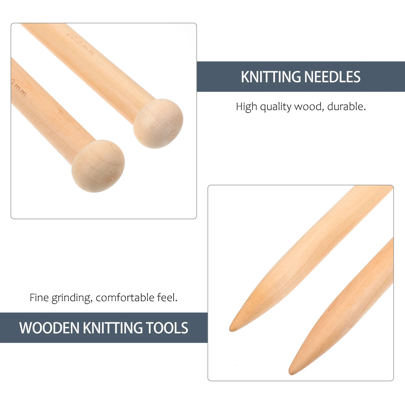 3 Pairs Extra Coarse Knitting Needles Crochet Hook Weaving Tools Wooden Hand Single Pointed Rods Sweater