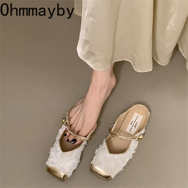 Summer Women Mules Slippers Fashion Elegant Slip On Singbacks Slides Shoes Ladies Comfort Square Toe Flats Sandalias