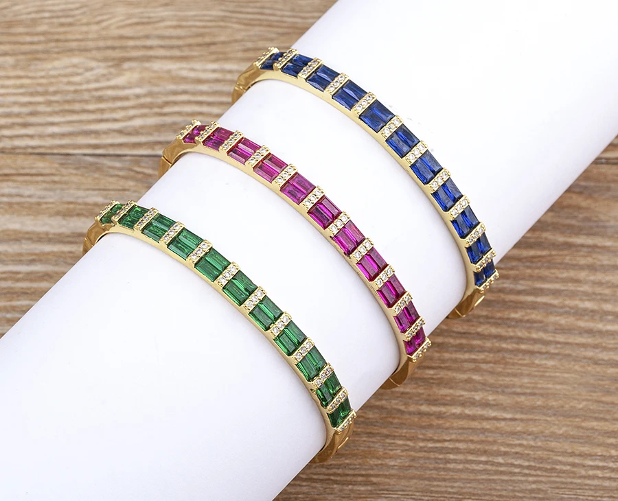Nidin Neue Luxus Geometrische Zirkon Armband Armreifen Frauen Rosa Grün Blau Kristall Manschette Elegante Hochzeit Erklärung Schmuck – Detail 23