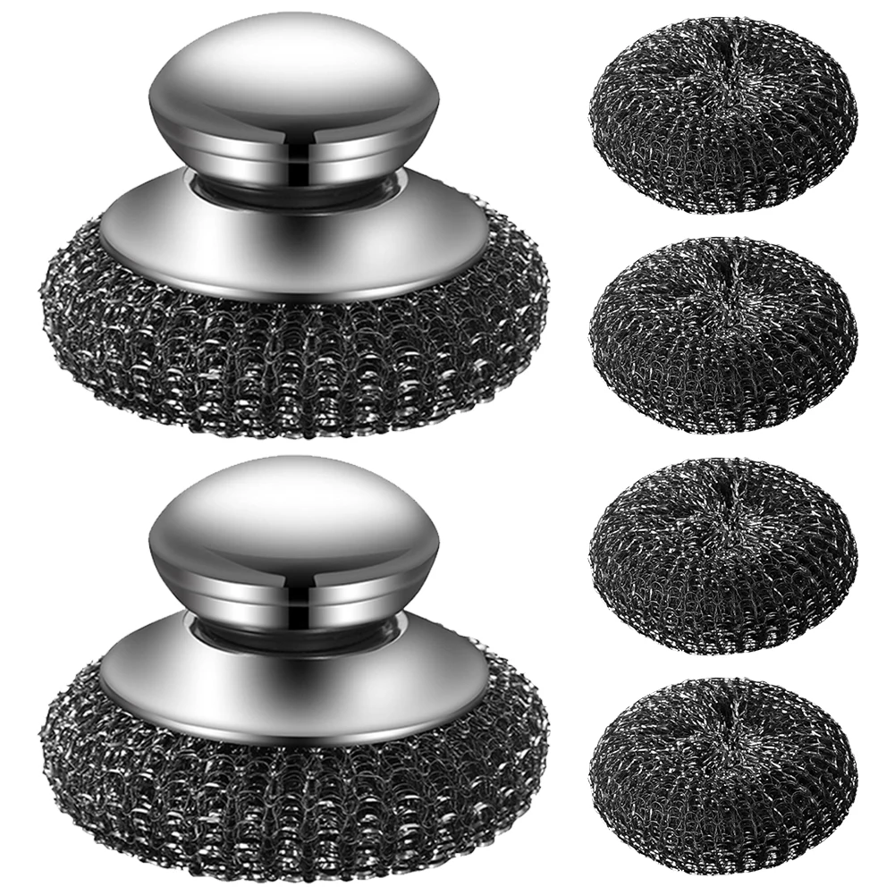 Steel Wool Scrubber Set Detachable Pot and Dish Brush with Stainless Steel Handle Scrubbing Brushes for Kitchen Pots Pans Sink