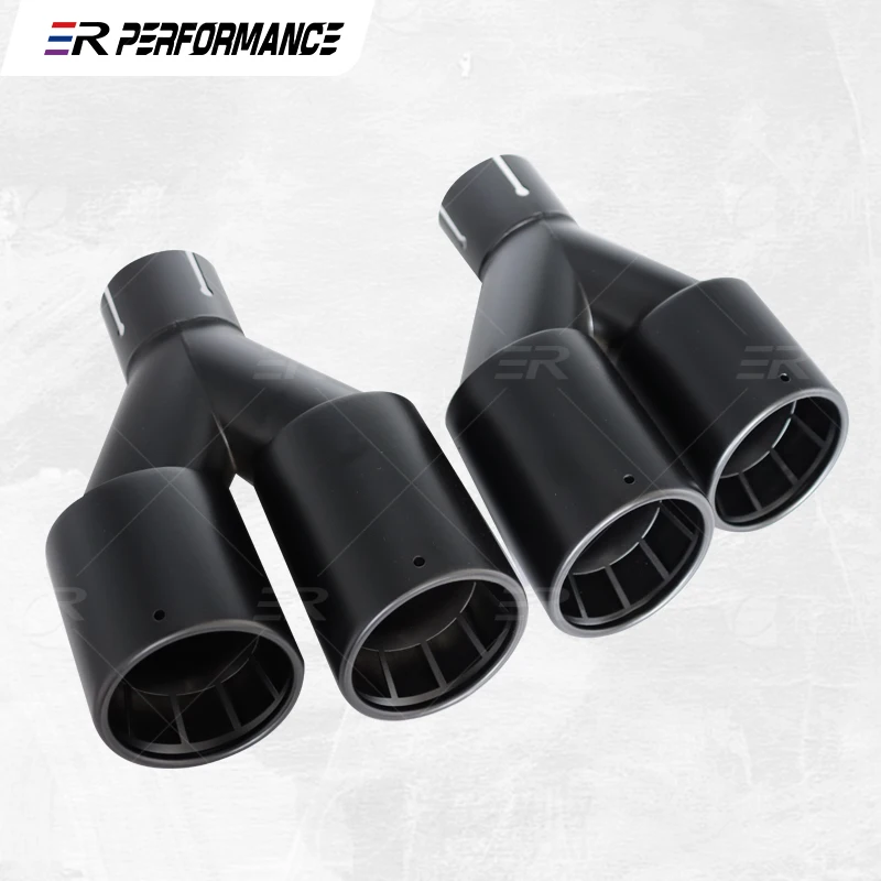 1Pc Double Matte Stainless Steel 89mm Car Muffler Tip V Type Exhaust Tip System Pipe Universal Exhaust Tip Nozzle Car Decoration
