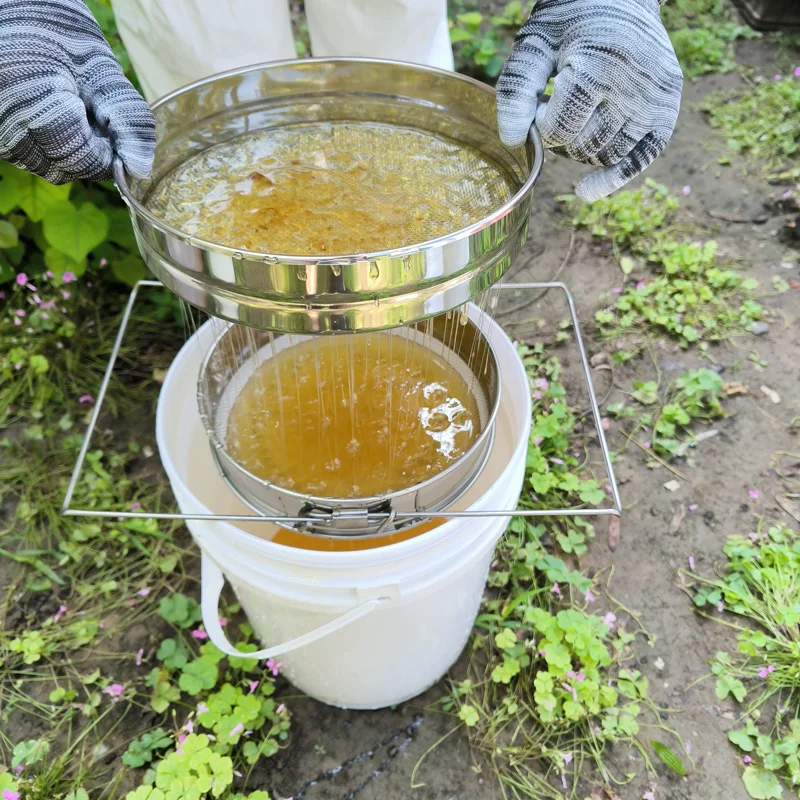 Coador de mel-filtro grosso e fino de mel de peneira dupla, ferramentas de extração de mel ss camadas duplas braços ajustáveis peneira de abelha