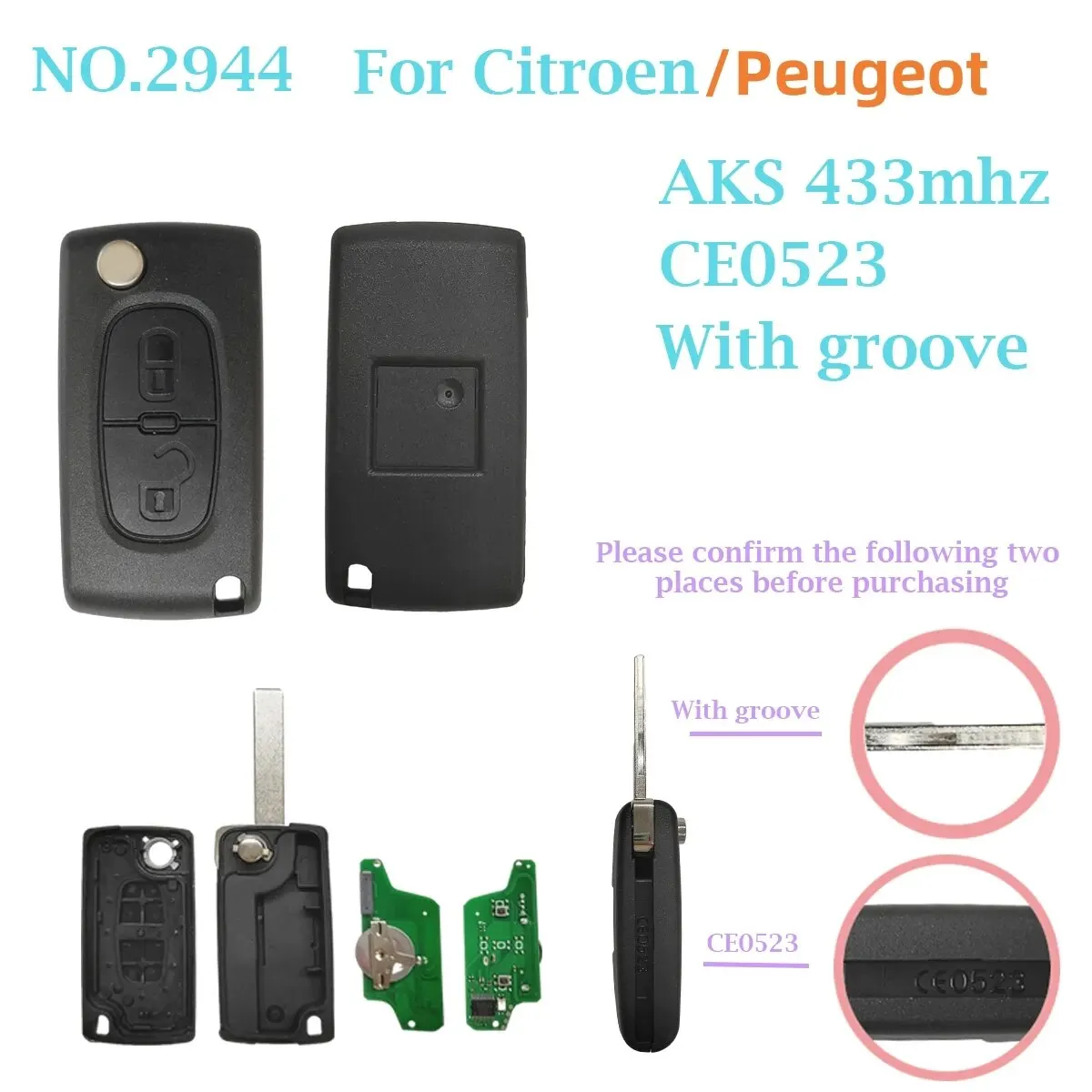 2 przyciski zdalnego kluczyka do samochodu pytają o 434Mhz dla Citroen C4 C5 C6 C8 Xsara Picasso dla 107 Peugeot 207 307 308 CE0536 CE0523