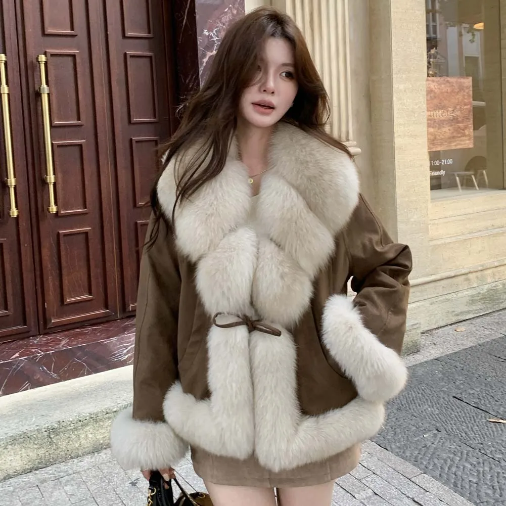 

Hot Sales 2025 Autumn/Winter New Large Collar Fox Fur Coat Goose Down Inner High Quality Warm Fluffy Big Collar