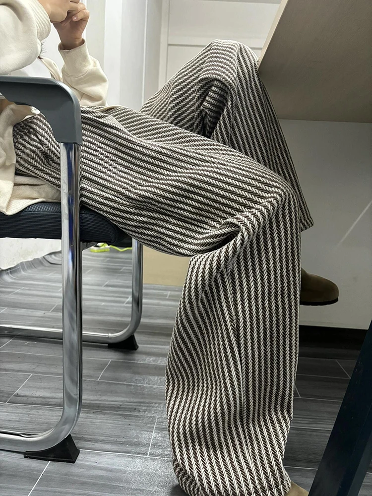 

Мужские вельветовые брюки в американском ретро-стиле, в полоску, осенне-зимние, прямого кроя, повседневные, свободные, широкие, из шерсти