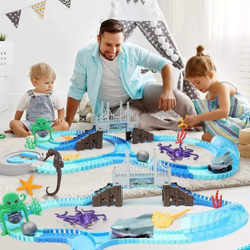 Bricolage enfants ensemble de vapeur assemblage amusant requin Rail voiture dessous de verre jouet Parent enfant Interaction Puzzle monde sous-marin enfants jouet cadeaux