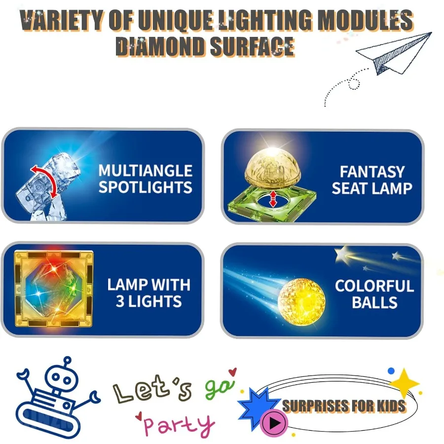 BINZKBB البلاط المغناطيسي 110 قطعة - مكعبات بناء مغناطيسية مضاءة ثلاثية الأبعاد لألعاب الديناصورات الإبداعية المكدس الحسي التعليمي STEM Con