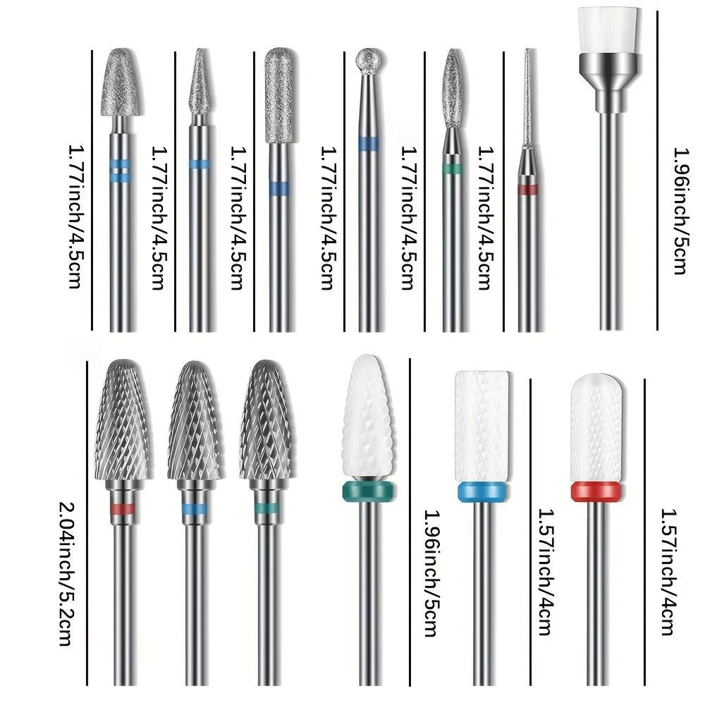 13PCS/set Nail Polishing Bits, Nail Drill Bits, Nail Polishing Cleaning Brush, Pedicure Remover For Acrylic Gel