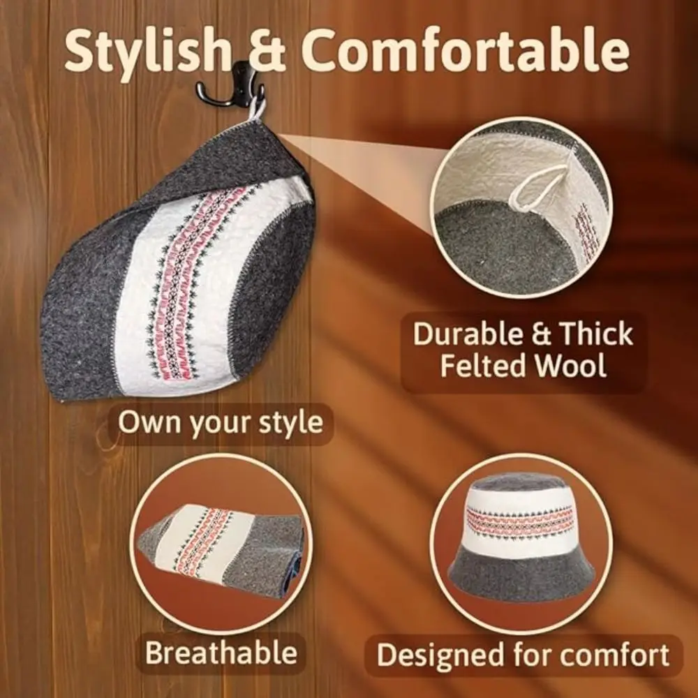 Wool Felt Material Wool Felt Hat Heat Resistant Head Protection Sauna Hat Embroidered Design Heat Resistant Cap