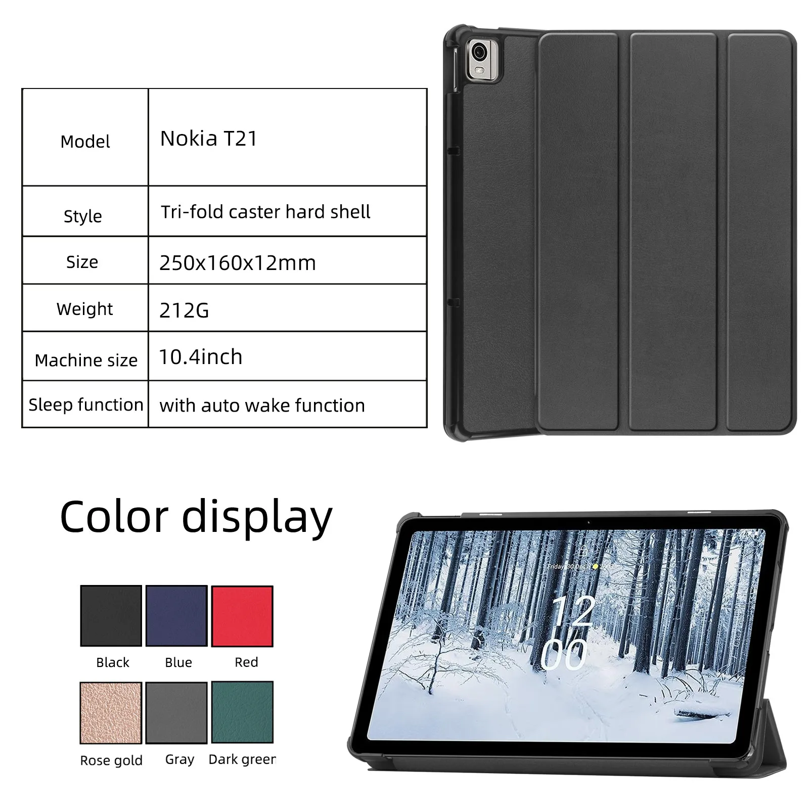 for Nokia T21 T20 10.4 inch Tablet Cover PU Leather Case with Auto Wake Function Stand Flip Case for Nokia T10 8.0