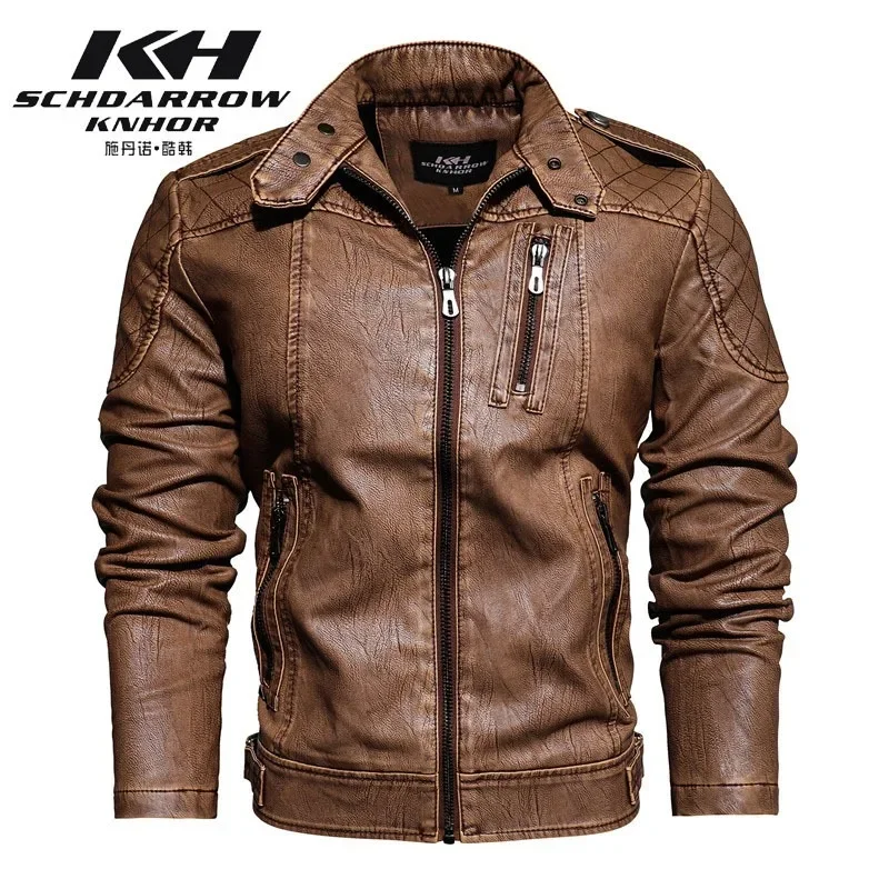 Men Autumn Motorcycle Slim Fleece Jacket Coat Men Fashion Leather Jacket Men Spring Outdoor Casual Motor Biker PU Leather Jacket