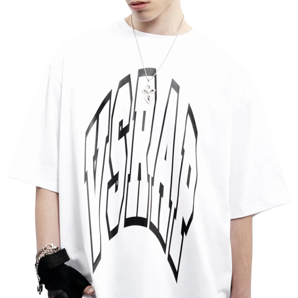 Harajuku Oversized Streetwear Men's Clothing VSRAP ARC Letter Graphic Print Tshirt Cotton Hip Hop Short Sleeve Tops Tee Goth Y2k