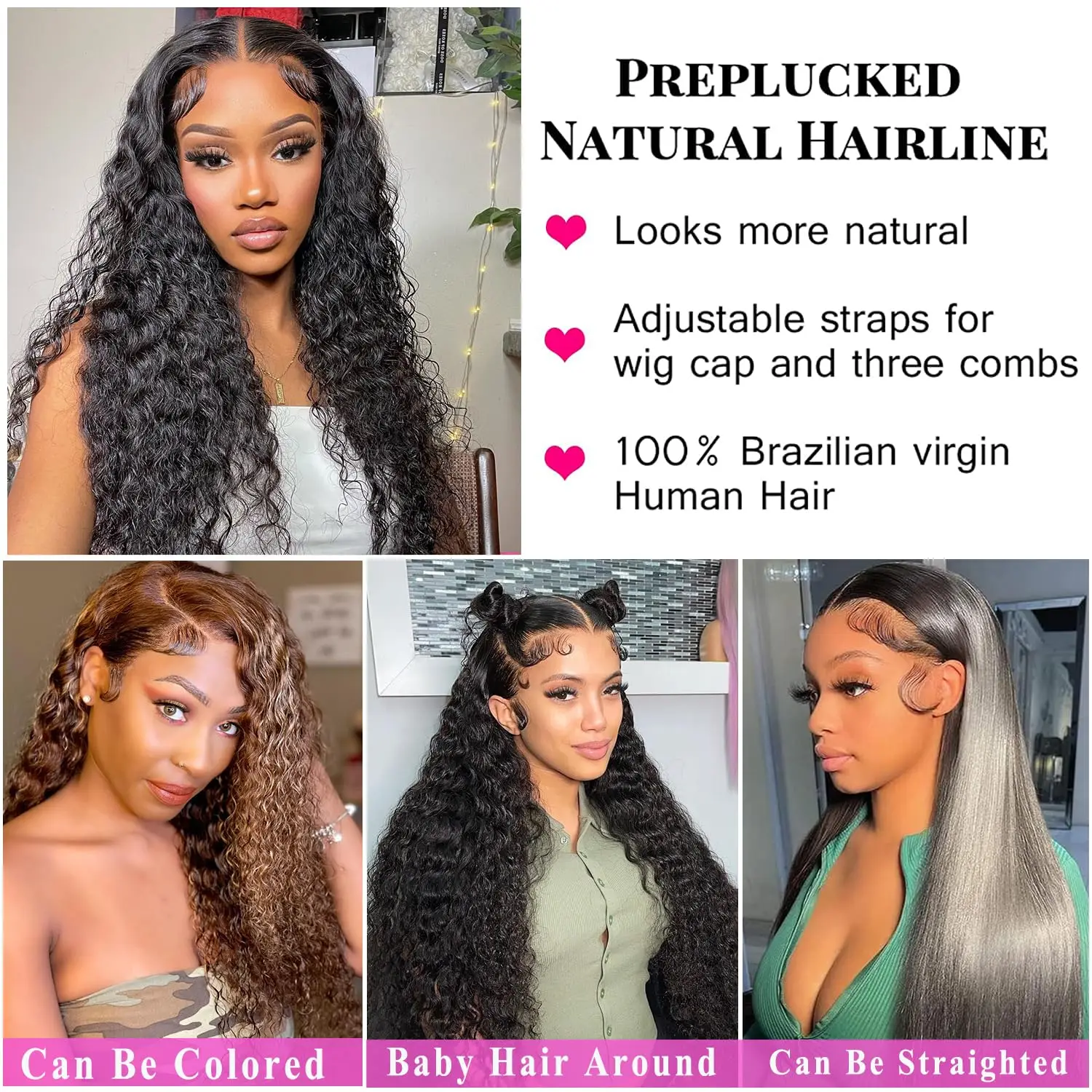 36Inch Deep Wave Lace Front Wigs Human Hair 13x4 Deep Wave Human Hair Wigs Deep Wave 13x4 Guleless Wigs for Women 180% Density image 3