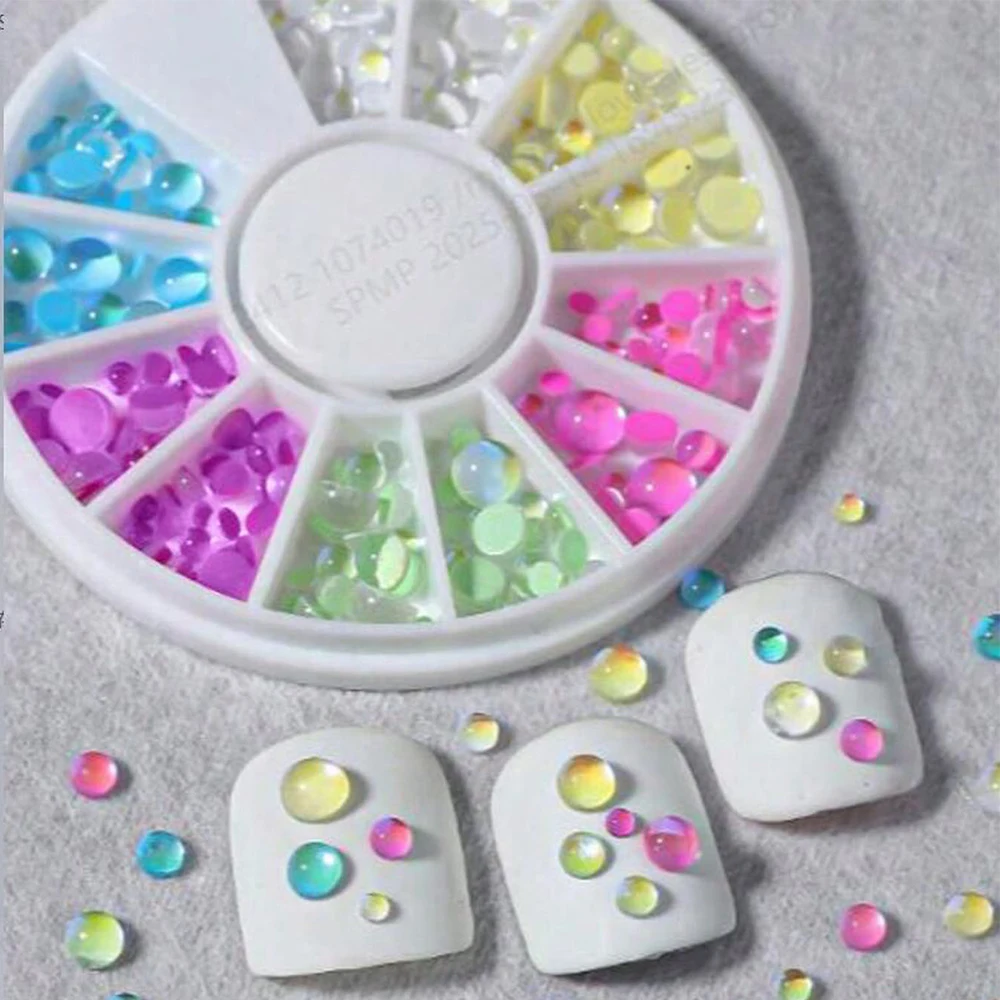 

1 коробка Aurora, красочные бусины с плоской задней частью, полушарики, пузырьки для дизайна ногтей, стразы, украшения из драгоценных камней, подвески для маникюра