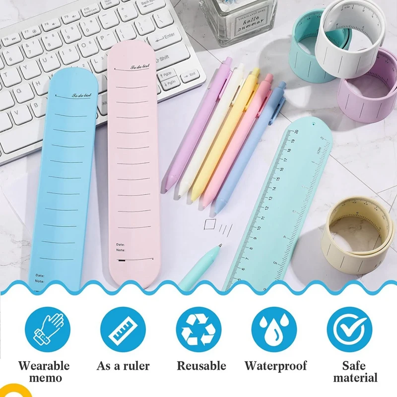 12 Sets Slap Silicone Memo Wrist Band And 1.0 Mm Ballpoint Pen Kit Writable Memo Wristband Erasable For Planner Nurse