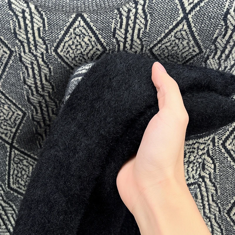 الرجال الصوف مبطن سميكة متماسكة سترة وهمية الرقبة طويلة الأكمام الدافئة لينة بلوفر شتوي محكم الجاكار ملابس عمل غير رسمية #5