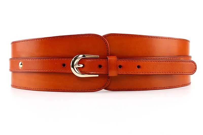 Women's Vintage First Layer Cowhide Leather High Quality Belt with Skirt Coat Elastic Belt