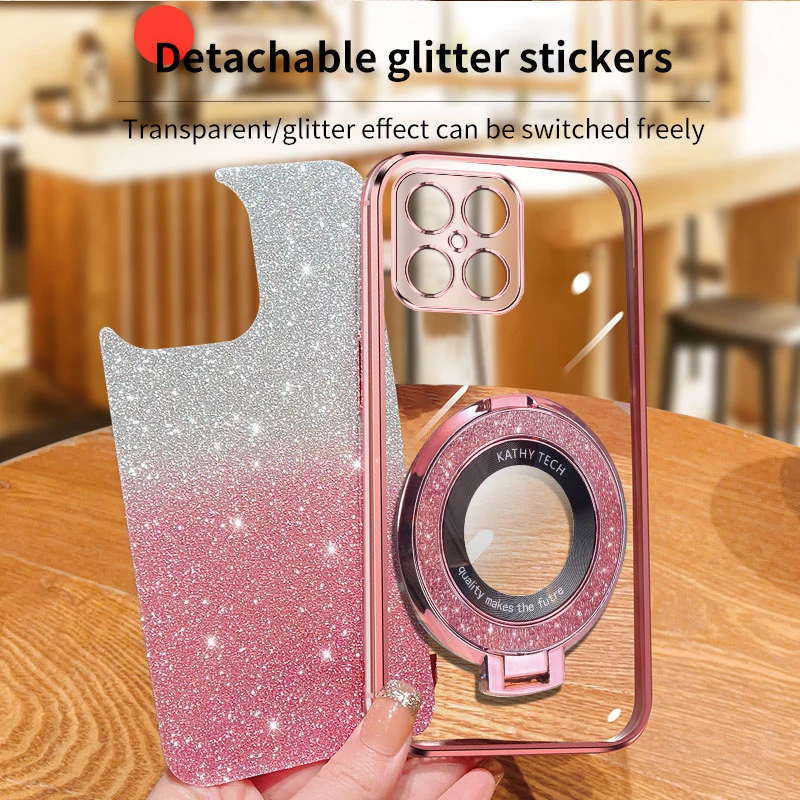 Luxury Soft Glitter Phone Case For Huawei Honor X7A A8B X9A X9B X10 X10 X20 X40 X50 Magic 3 4 5 6 Stand Shockproof Cover Funda