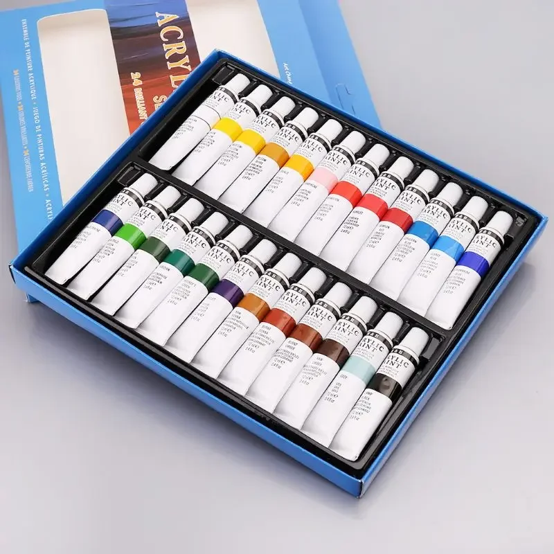 DIY24 Color Acrylic Paint Set Non-toxic and Durable 12ml Tube Drawing Painting Pigment Hand School Wall Artist Supplies