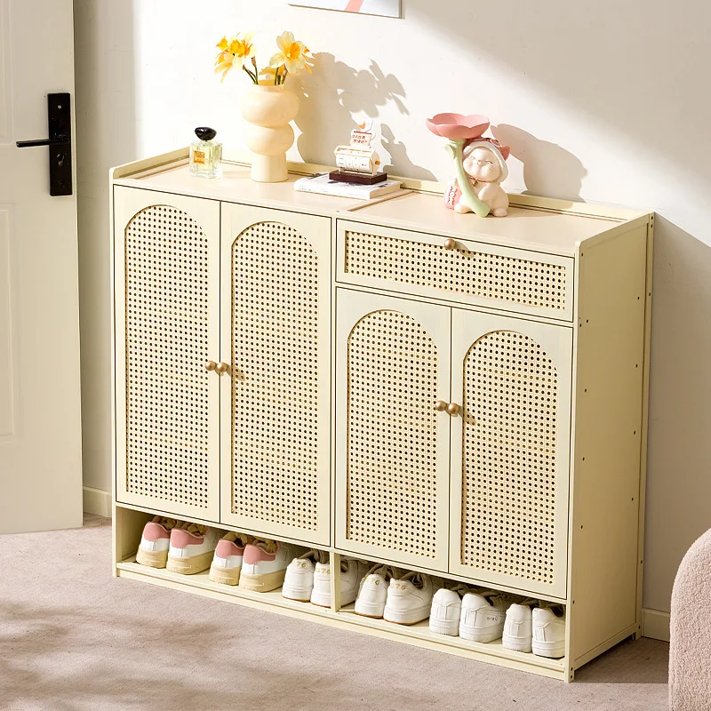#Modern rattan shoe cabinet, retro style living room storage cabinet, kitchen utensil cabinet