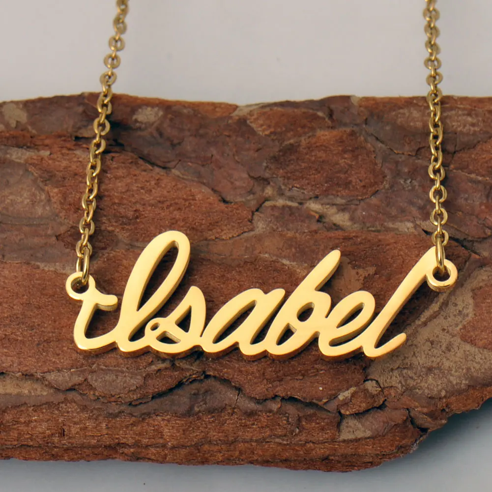 Gold Plated Isabel Name Necklace Personalized Lightweight Stainless Steel Nameplate Daily Wear Accessory for Mom Birthday Gift