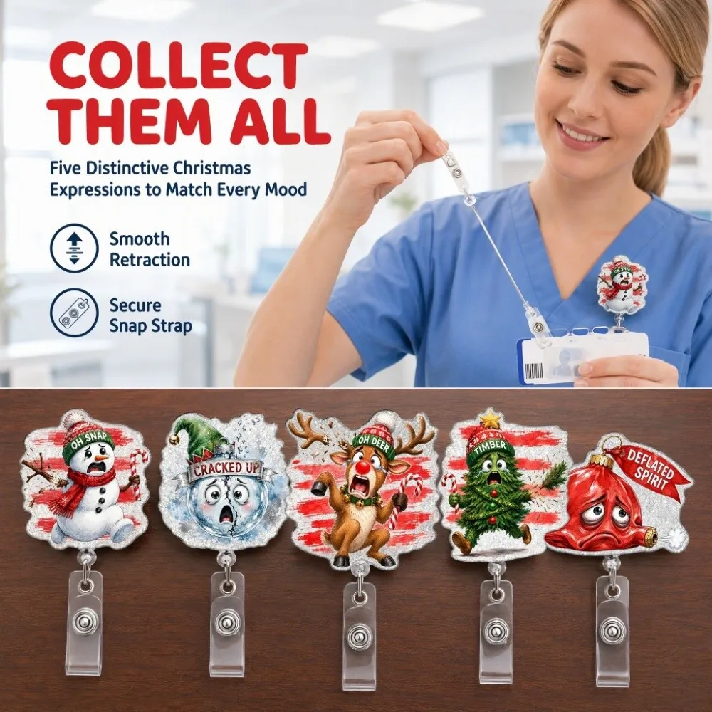 Acrylic Christmas Badge Reel Santa Claus Gingerbread Retractable Badge Holder Glitter Shiny Xmas Decoration ID Card Holder