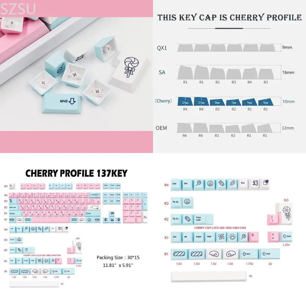 

SZSU Толстый PBT Keycaps 137 Японские сладкие девочки кислотный дом для механической клавиатуры
