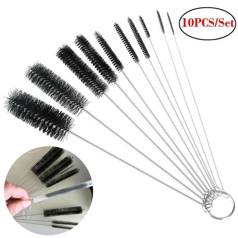 10pcs/set  Multifunctional Portable Stainless Steel Household Bottle Brushes Cleaner Glass Washing Tube Cleaning Brush Set