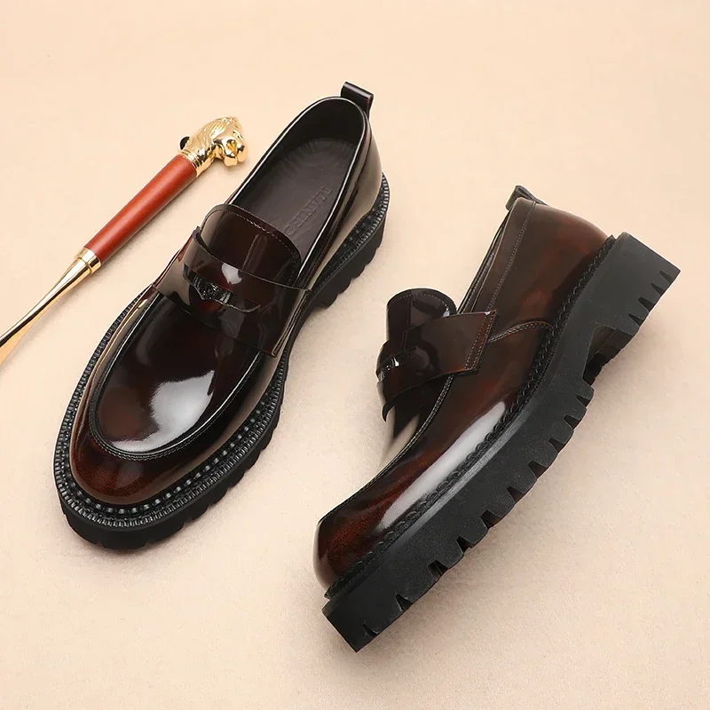 

2025 New Business Dress Men's Shoes British Style Fashion Casual Leather Platform Loafers